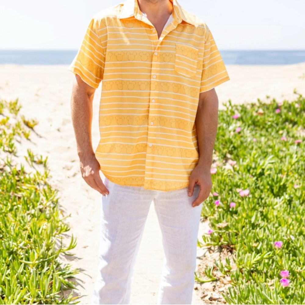 Disney Mickey and Friends Yellow Button Down Men Shirt